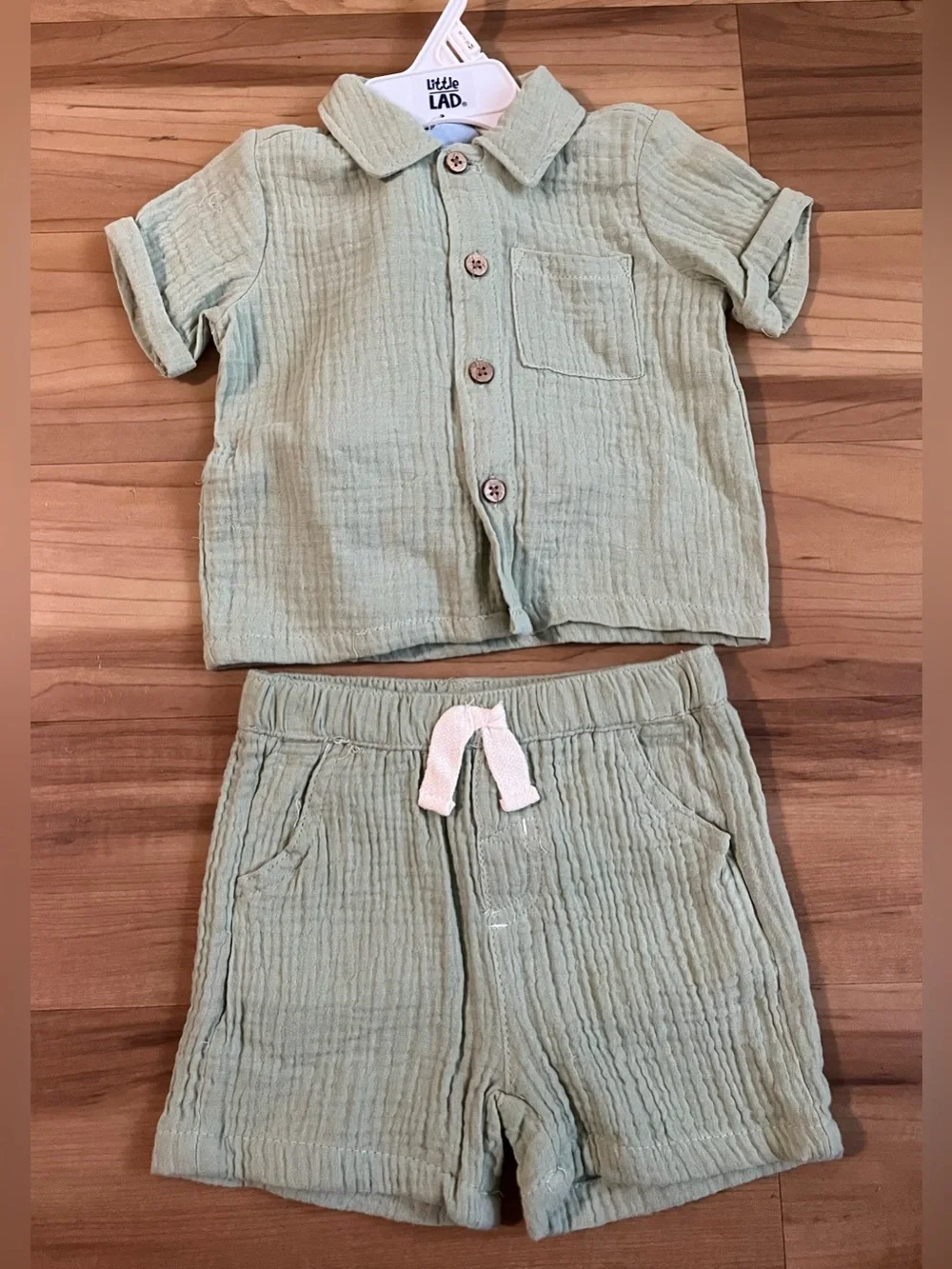 Little Lad 3 Piece Sage Green Cotton Set 6/9M NWOT